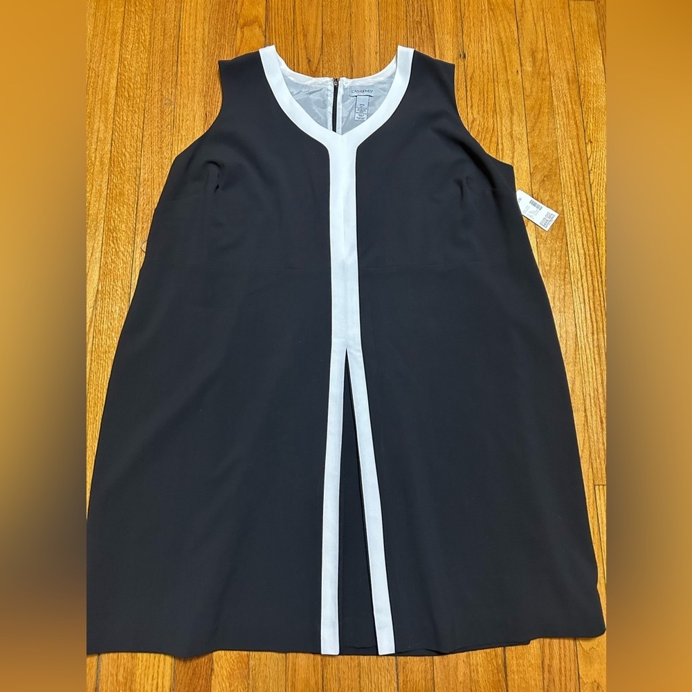 Catherines Shift Dress Women Plus 30W Black White Sleeveless V Neck Knee Length